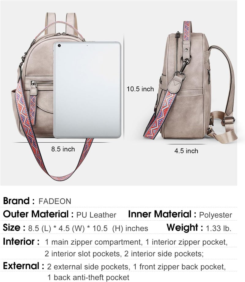 FADEON Mini Backpack Purse for Women, Designer Leather Cute Roomly Small Backpacks, Ladies Shoulder Backpack Fashion Handbag - Image 3